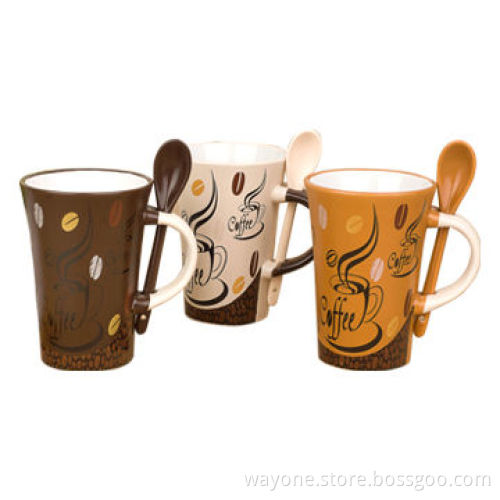 11oz Coffee Mug with Spoon and Color Glazed, Made of Stoneware